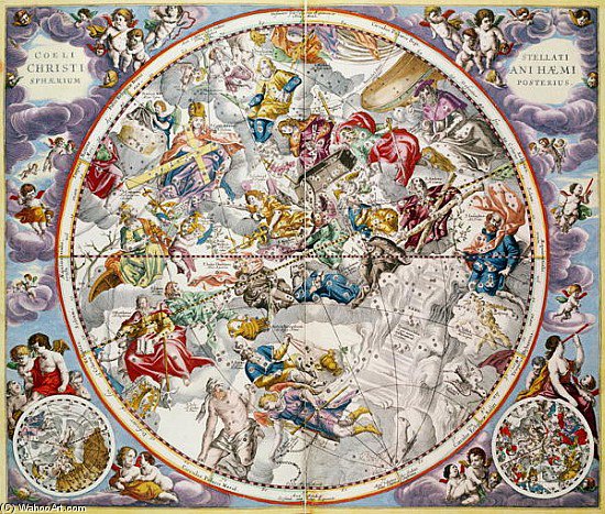 WikiOO.org - Encyclopedia of Fine Arts - Lukisan, Artwork Andreas Cellarius - Map Of The Christian Constellations As Depicted Julius Schiller,