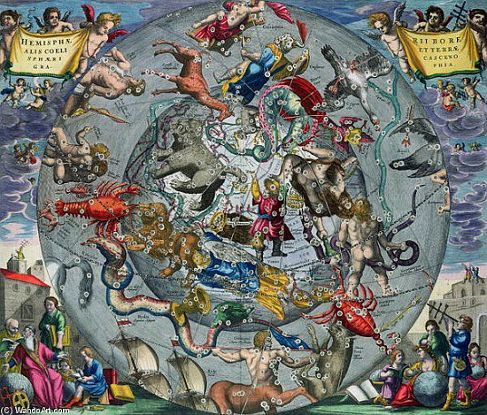 WikiOO.org - Enciklopedija dailės - Tapyba, meno kuriniai Andreas Cellarius - Map Of The Constellations Of The Northern Hemisphere,