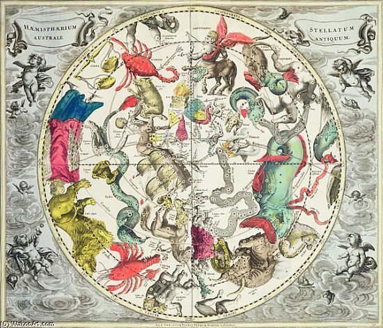 Wikioo.org - Bách khoa toàn thư về mỹ thuật - Vẽ tranh, Tác phẩm nghệ thuật Andreas Cellarius - Map Of The Southern Hemisphere, From ''the Celestial Atlas,