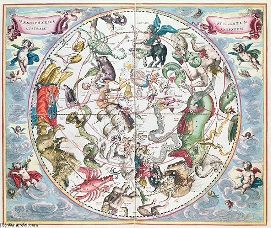 Wikioo.org - Bách khoa toàn thư về mỹ thuật - Vẽ tranh, Tác phẩm nghệ thuật Andreas Cellarius - Map Of The Southern Hemisphere, From ''the Celestial Atlas