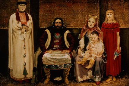 WikiOO.org - Enciklopedija likovnih umjetnosti - Slikarstvo, umjetnička djela Andrei Petrovich Ryabushkin - A Merchant And His Family In The Seventeenth