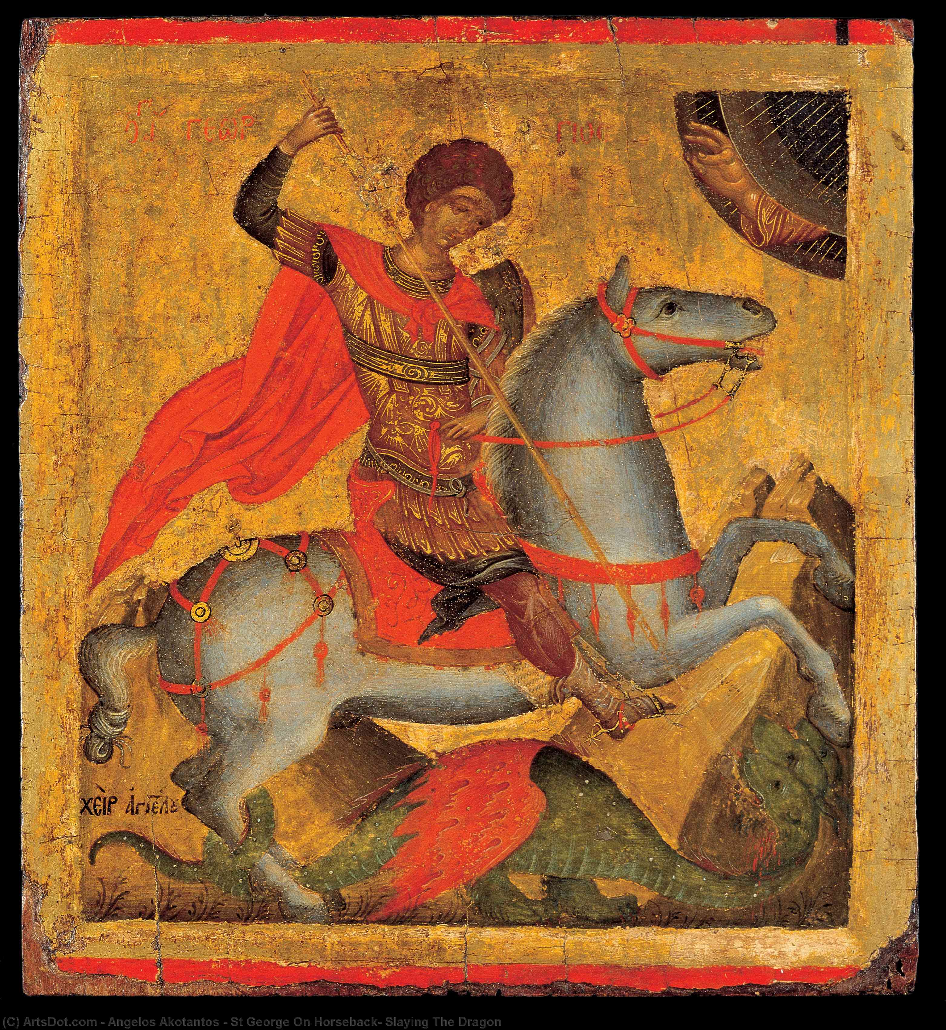 Wikioo.org - The Encyclopedia of Fine Arts - Painting, Artwork by Angelos Akotantos - St George On Horseback, Slaying The Dragon