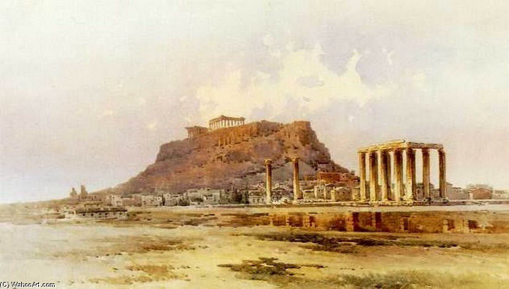 Wikioo.org - The Encyclopedia of Fine Arts - Painting, Artwork by Angelos Giallina - The Temple Of Olympian Zeus With The Acropolis In The Background