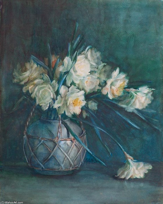 WikiOO.org - אנציקלופדיה לאמנויות יפות - ציור, יצירות אמנות Anna Althea Hills - White Daffodils