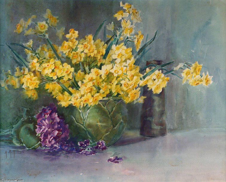 Wikioo.org - The Encyclopedia of Fine Arts - Painting, Artwork by Anna Althea Hills - Yellow Daffodils