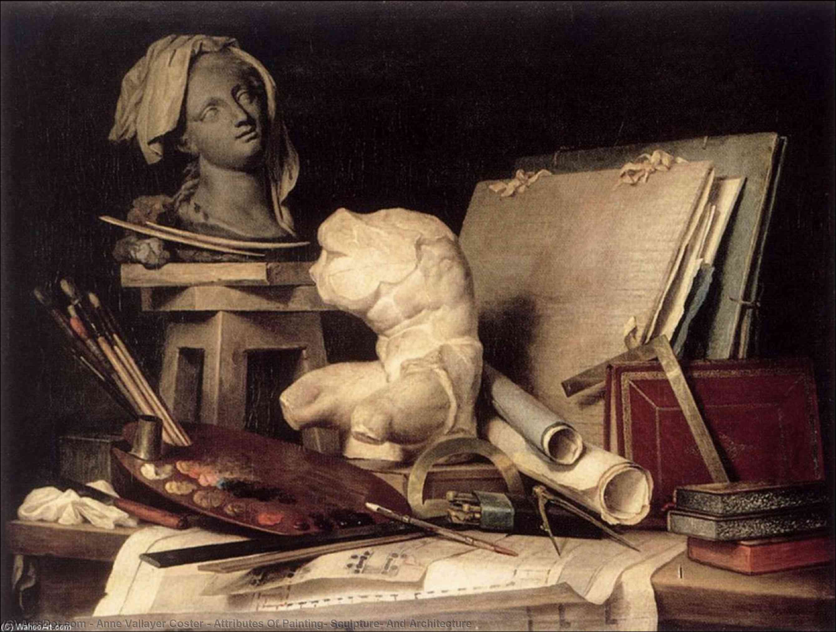 Wikioo.org – L'Encyclopédie des Beaux Arts - Peinture, Oeuvre de Anne Vallayer Coster - les attributs de  peinture  sculpture  et  architecture