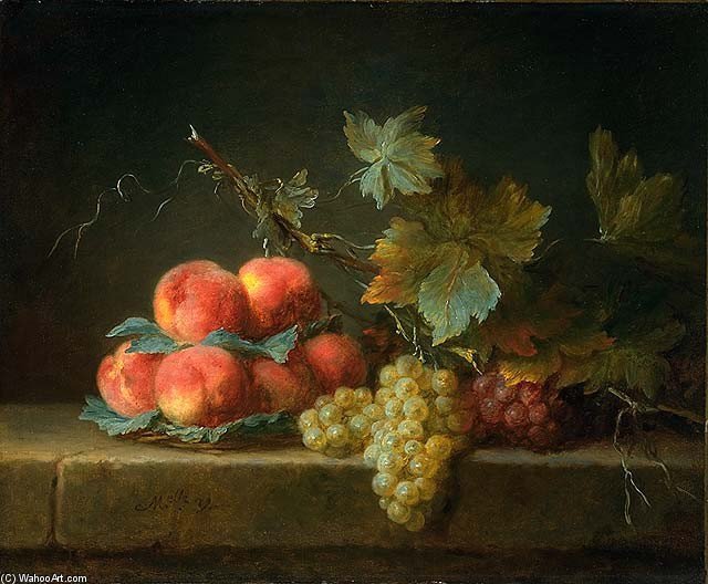 WikiOO.org – 美術百科全書 - 繪畫，作品 Anne Vallayer Coster - 静物  与 `peaches` 和 葡萄