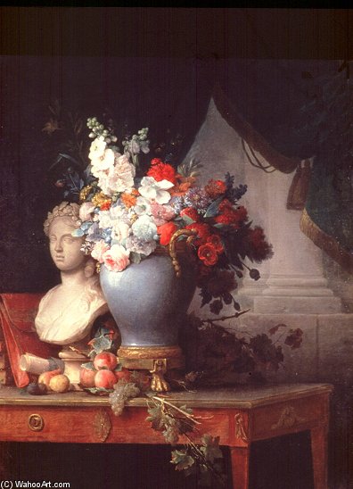 Wikioo.org - The Encyclopedia of Fine Arts - Painting, Artwork by Anne Vallayer Coster - Vase Of Flowers With A Bust Of Flora