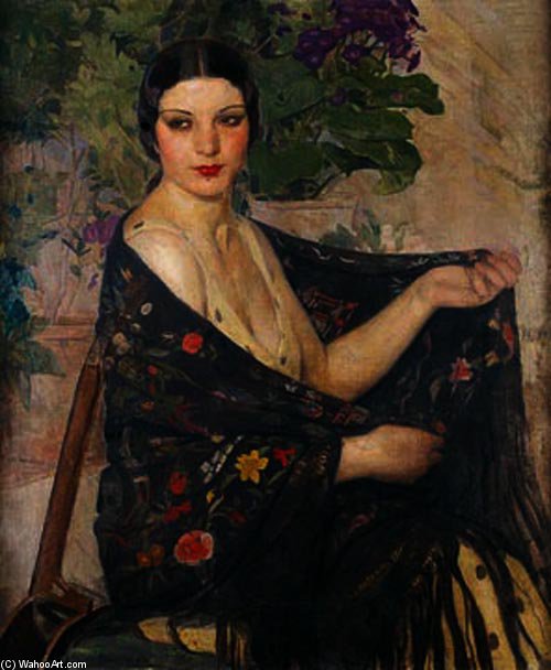WikiOO.org - Encyclopedia of Fine Arts - Målning, konstverk Anselmo Miguel Nieto - Woman With Mantilla