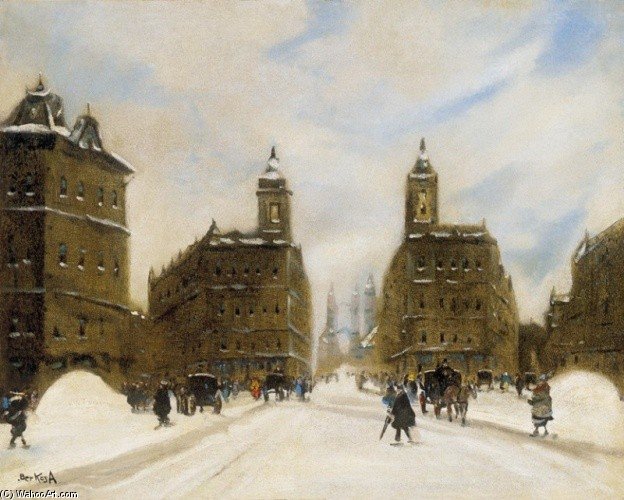 Wikioo.org - The Encyclopedia of Fine Arts - Painting, Artwork by Antal Berkes - Budapest In Winter -