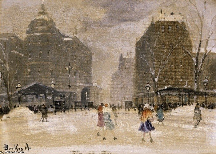 Wikioo.org – L'Encyclopédie des Beaux Arts - Peinture, Oeuvre de Antal Berkes - Budapest en hiver