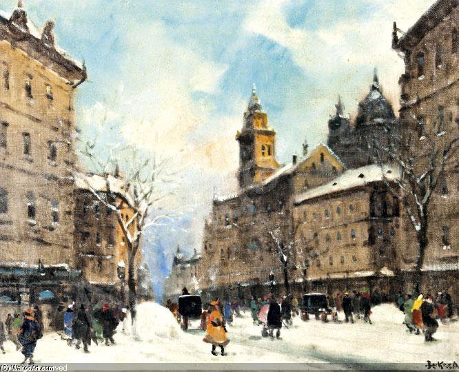 Wikioo.org - The Encyclopedia of Fine Arts - Painting, Artwork by Antal Berkes - Winter Street Scene -