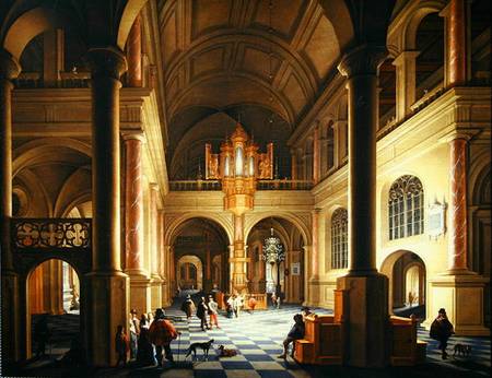 Wikioo.org - The Encyclopedia of Fine Arts - Painting, Artwork by Anthonie De Lorme - The Interior Of A Protestant Church At Night