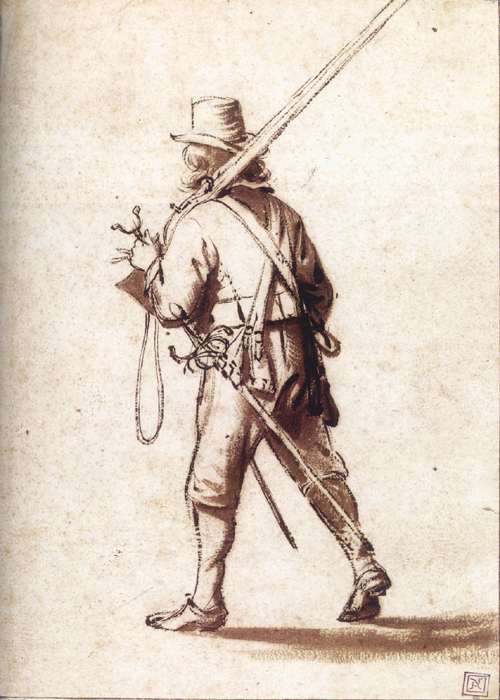 Wikioo.org - สารานุกรมวิจิตรศิลป์ - จิตรกรรม Palamedesz Anthonie (Stevaerts) - Walking Musketeer Seen From Behind