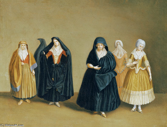 Wikioo.org – L'Encyclopédie des Beaux Arts - Peinture, Oeuvre de Antoine De Favray - Mesdames des Chevaliers de Malte, avec Leur servante