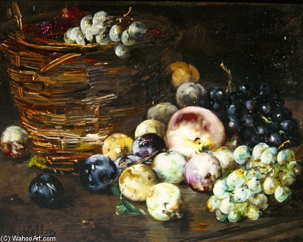 WikiOO.org - Encyclopedia of Fine Arts - Maleri, Artwork Antoine Vollon - Still Life Of A Basket With Fruits