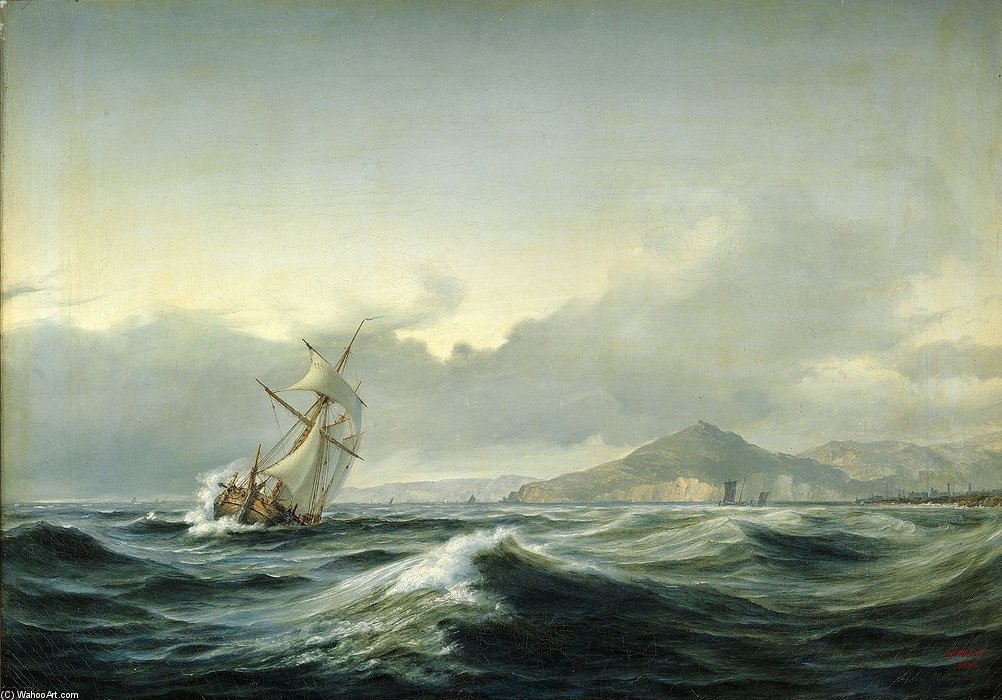 Wikioo.org - The Encyclopedia of Fine Arts - Painting, Artwork by Anton Melbye (Daniel Herman Anton Melbye) - Marinemaleri med sejlskib i hård sø