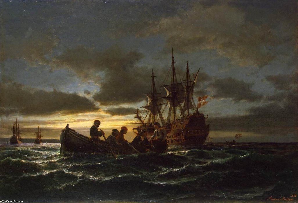 WikiOO.org - Enciclopédia das Belas Artes - Pintura, Arte por Anton Melbye (Daniel Herman Anton Melbye) - Sea At Night
