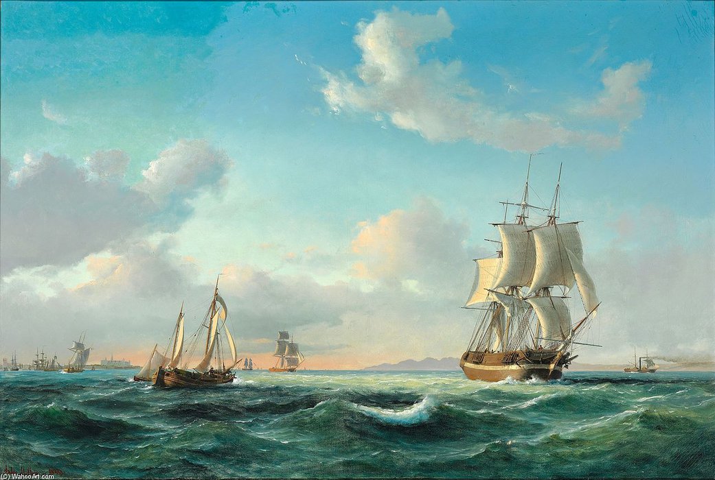 Wikioo.org - The Encyclopedia of Fine Arts - Painting, Artwork by Anton Melbye (Daniel Herman Anton Melbye) - The sailing ship ‚Johanna‘ and other vessels in Sundet off Kronborg Castle