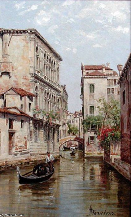 Wikioo.org - The Encyclopedia of Fine Arts - Painting, Artwork by Antonietta Brandeis - Gondolas On A Venetian Canal 'rio De San Aportino
