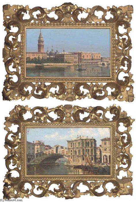 Wikioo.org - The Encyclopedia of Fine Arts - Painting, Artwork by Antonietta Brandeis - Il Molo Di San Marco; Ponte Di Rialto E Palazzo Camarlenghi, Venezia