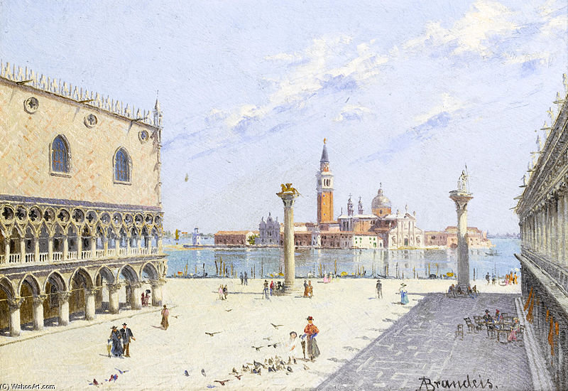 Wikioo.org - The Encyclopedia of Fine Arts - Painting, Artwork by Antonietta Brandeis - La Piazzetta, The Ducal Palace, Venice
