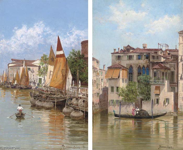 Wikioo.org - The Encyclopedia of Fine Arts - Painting, Artwork by Antonietta Brandeis - Rowing Past The Lobster Pots, Venice