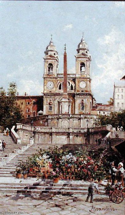 Wikioo.org - The Encyclopedia of Fine Arts - Painting, Artwork by Antonietta Brandeis - The Flower Market Before The Spanish Steps, Rome