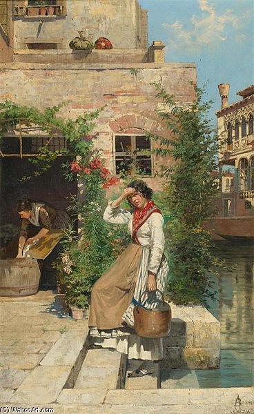 Wikioo.org - The Encyclopedia of Fine Arts - Painting, Artwork by Antonietta Brandeis - Venezianische Wäscherin Am Kanal