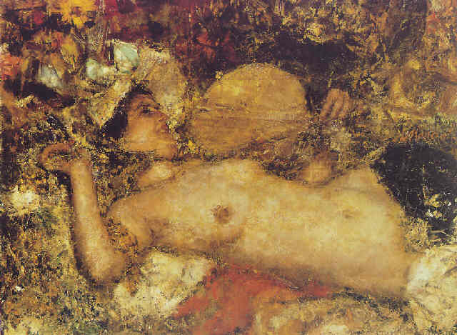 Wikioo.org - สารานุกรมวิจิตรศิลป์ - จิตรกรรม Antonio Mancini - A Female Nude Reclining