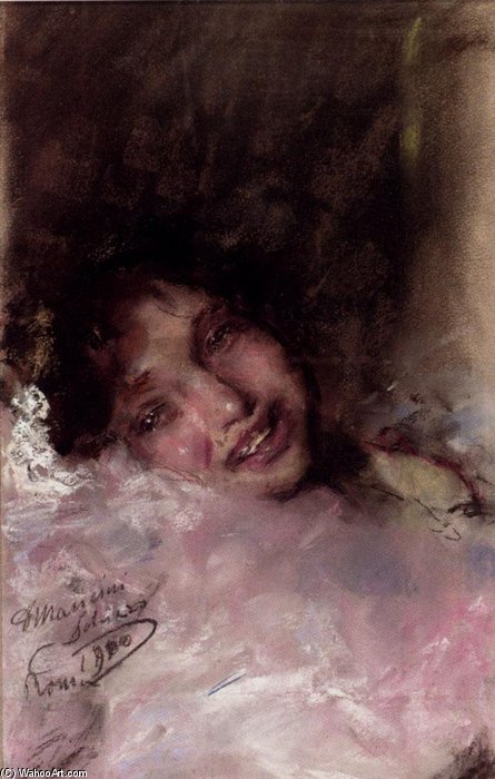 WikiOO.org - Enciklopedija likovnih umjetnosti - Slikarstvo, umjetnička djela Antonio Mancini - A Young Girl Laughing