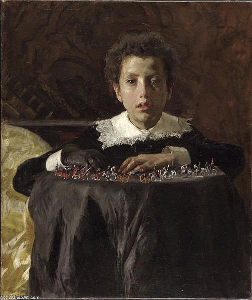 Wikioo.org - The Encyclopedia of Fine Arts - Painting, Artwork by Antonio Mancini - Boy With Toy Soldiers