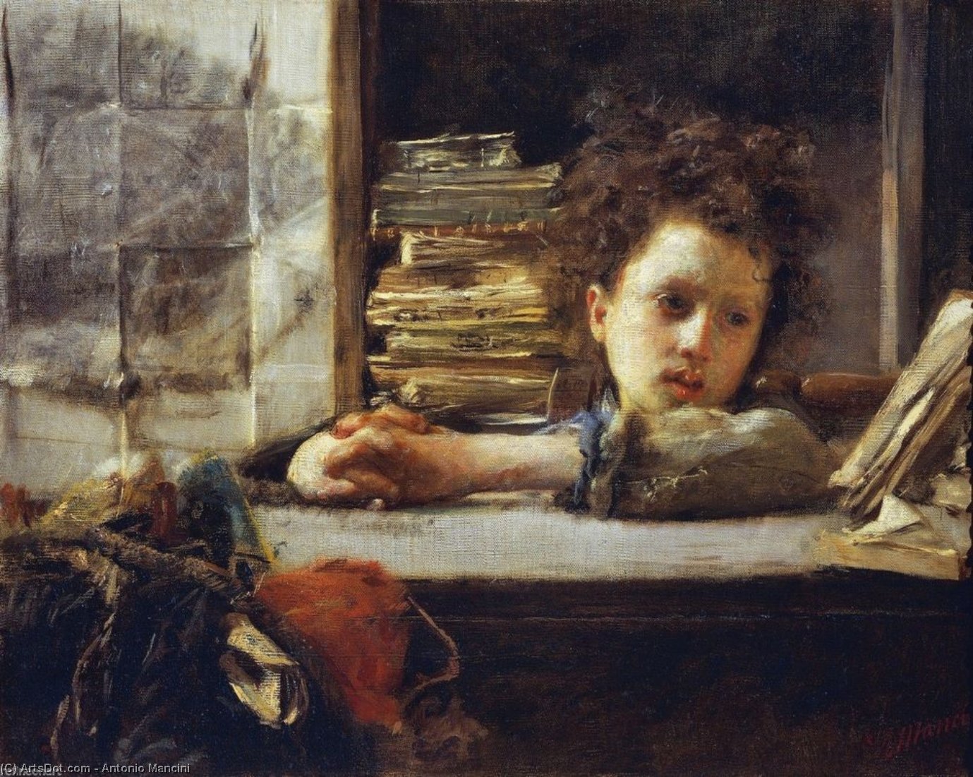 Wikioo.org - The Encyclopedia of Fine Arts - Painting, Artwork by Antonio Mancini - Lo Studio