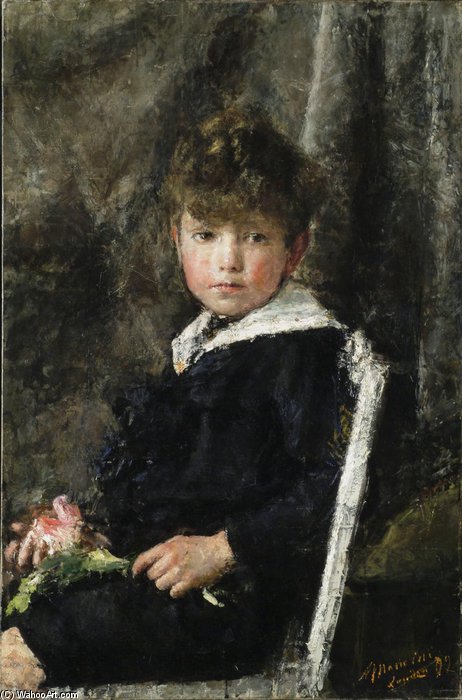 Wikioo.org – La Enciclopedia de las Bellas Artes - Pintura, Obras de arte de Antonio Mancini - sentado niño