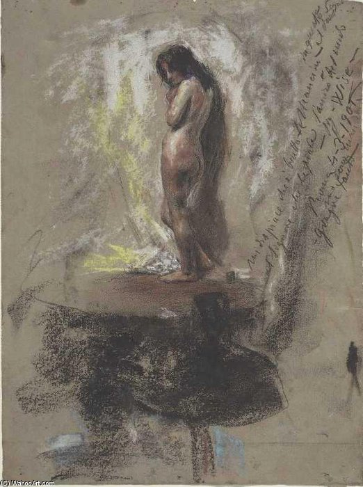 Wikioo.org - The Encyclopedia of Fine Arts - Painting, Artwork by Antonio Mancini - Study Of A Nude Girl