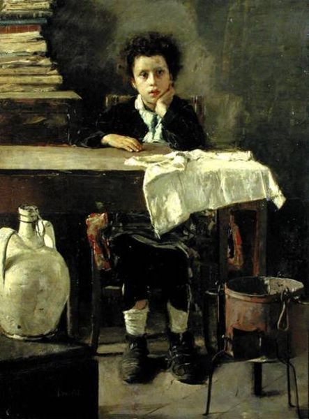 WikiOO.org - Encyclopedia of Fine Arts - Maleri, Artwork Antonio Mancini - The Little Schoolboy Or The Poor Schoolboy