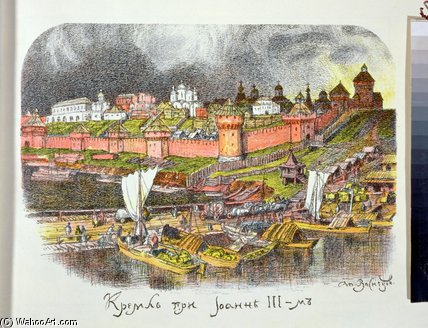 Wikioo.org - สารานุกรมวิจิตรศิลป์ - จิตรกรรม Apollinari Mikhailovich Vasnetsov - The Moscow Kremlin In The Time Of Tsar Ivan Iii