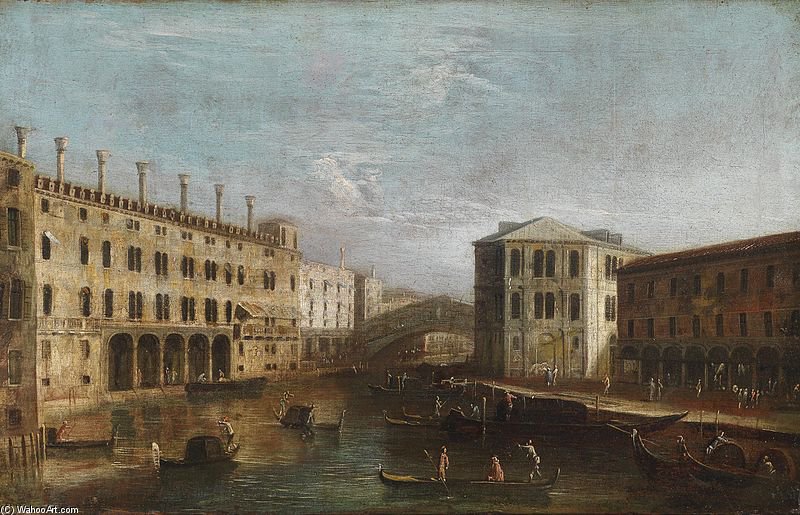 WikiOO.org - Encyclopedia of Fine Arts - Festés, Grafika Apollonio Domenichini (Maestro Della Fondazione Langmatt) - Venetian Vista Overlooking The Grand Canal