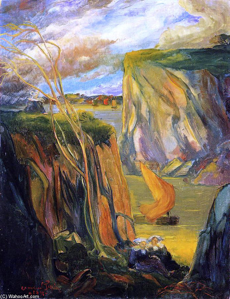 Wikioo.org - The Encyclopedia of Fine Arts - Painting, Artwork by Armand Seguin - Breton Woman By The Cliff