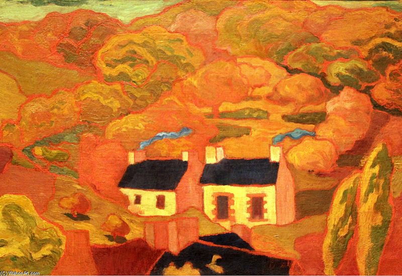 WikiOO.org - Encyclopedia of Fine Arts - Maleri, Artwork Armand Seguin - Two Thatched Cottages -