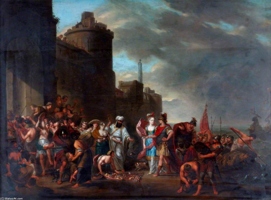 Wikioo.org - Encyklopedia Sztuk Pięknych - Malarstwo, Grafika Arnold Houbraken - Dido Conducting Aeneas To The Palace At Carthage