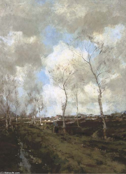 Wikioo.org - The Encyclopedia of Fine Arts - Painting, Artwork by Arnold Marc Gorter - Heideweg In Drenthe - Birches Along A Country Path