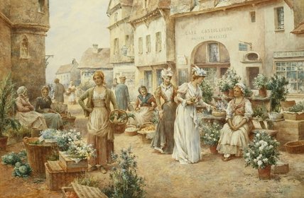 WikiOO.org - Encyclopedia of Fine Arts - Schilderen, Artwork Arthur Augustus Ii Glendening - A Flower Market