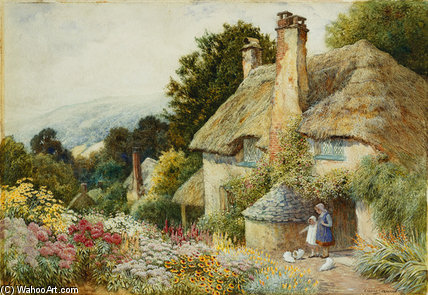 Wikioo.org - The Encyclopedia of Fine Arts - Painting, Artwork by Arthur Claude Strachan - A Cottage At Selworthy