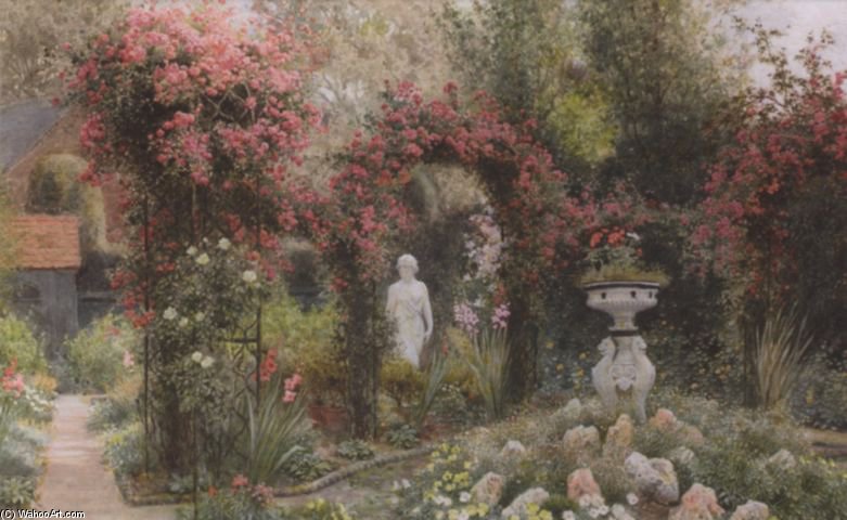 WikiOO.org – 美術百科全書 - 繪畫，作品 Arthur Claude Strachan - 一个  雕像 在 一个 浪漫的  花园