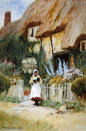 WikiOO.org - Encyclopedia of Fine Arts - Maleri, Artwork Arthur Claude Strachan - By The Cottage Gate