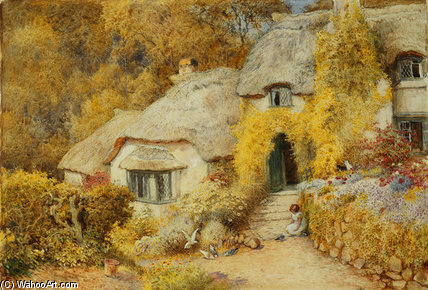 WikiOO.org - Encyclopedia of Fine Arts - Maleri, Artwork Arthur Claude Strachan - Cottages At Selworthy