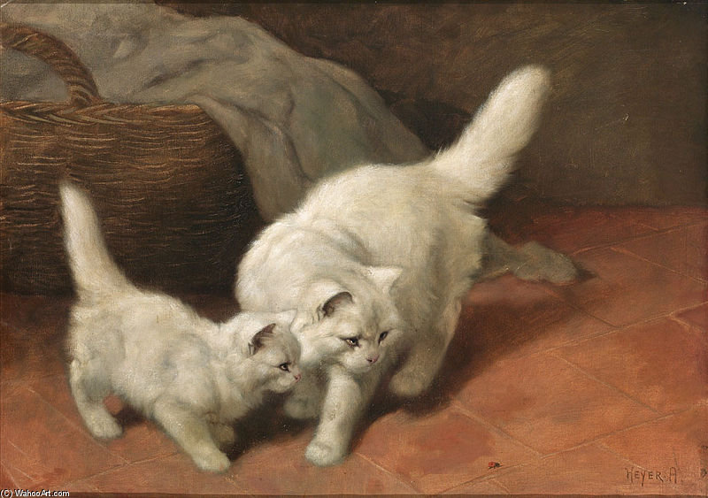 WikiOO.org – 美術百科全書 - 繪畫，作品 Arthur Heyer - 猫和瓢虫