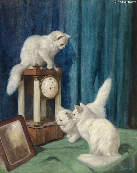 Wikioo.org – L'Encyclopédie des Beaux Arts - Peinture, Oeuvre de Arthur Heyer - Trois chats curieux
