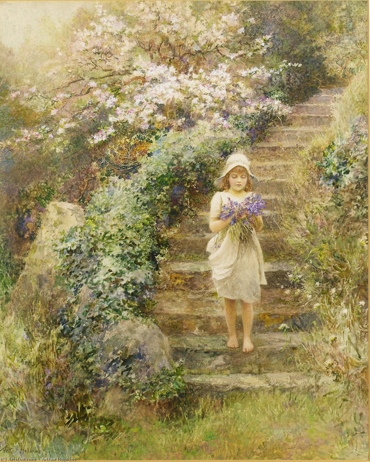 Wikioo.org - Bách khoa toàn thư về mỹ thuật - Vẽ tranh, Tác phẩm nghệ thuật Arthur Hopkins - A Young Girl Carrying Violets